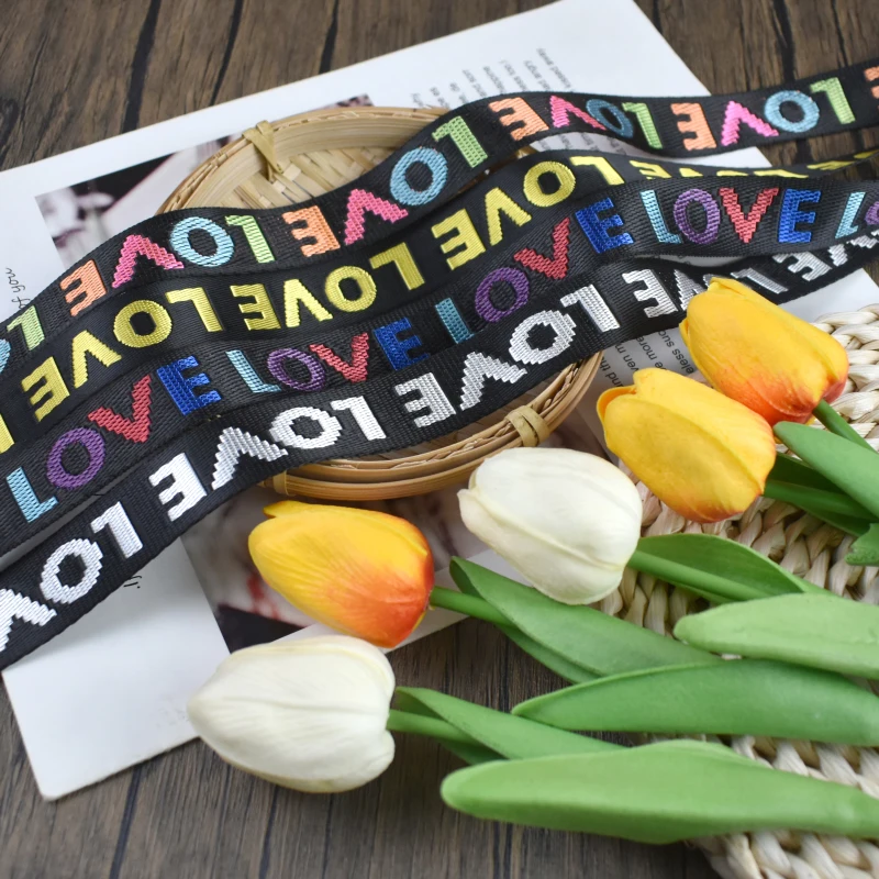 

10Yards 25/38mm LOVE Jacquard Webbing Strap Backpack Decorative Braid Ribbon Garment Belt Sling Band Crafts Sewing Accessories