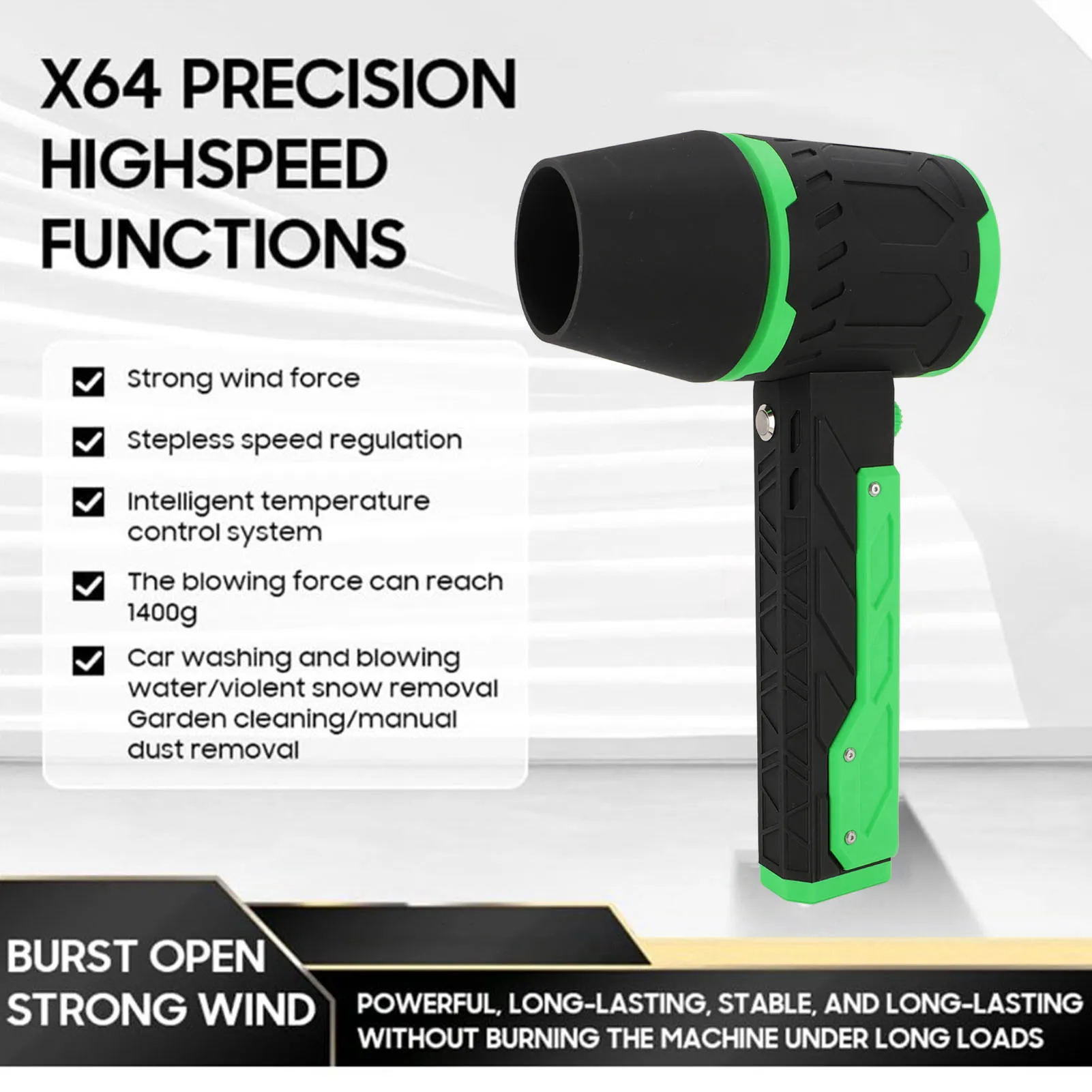 

Портативная электрическая тряпка 1400 г, тяга 64 мм, бесщеточный двигатель, жестокий турбовентилятор типа C, быстрая зарядка, 180000 об/мин, 90 Вт для клавиатуры