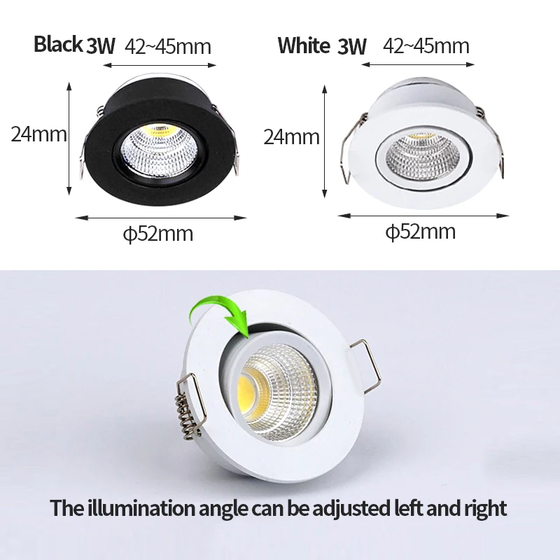 3W mini LED downlight recessed spotlight AC85-265V ceiling light opening size 45-52mm aluminum suitable for display cabinet ligh