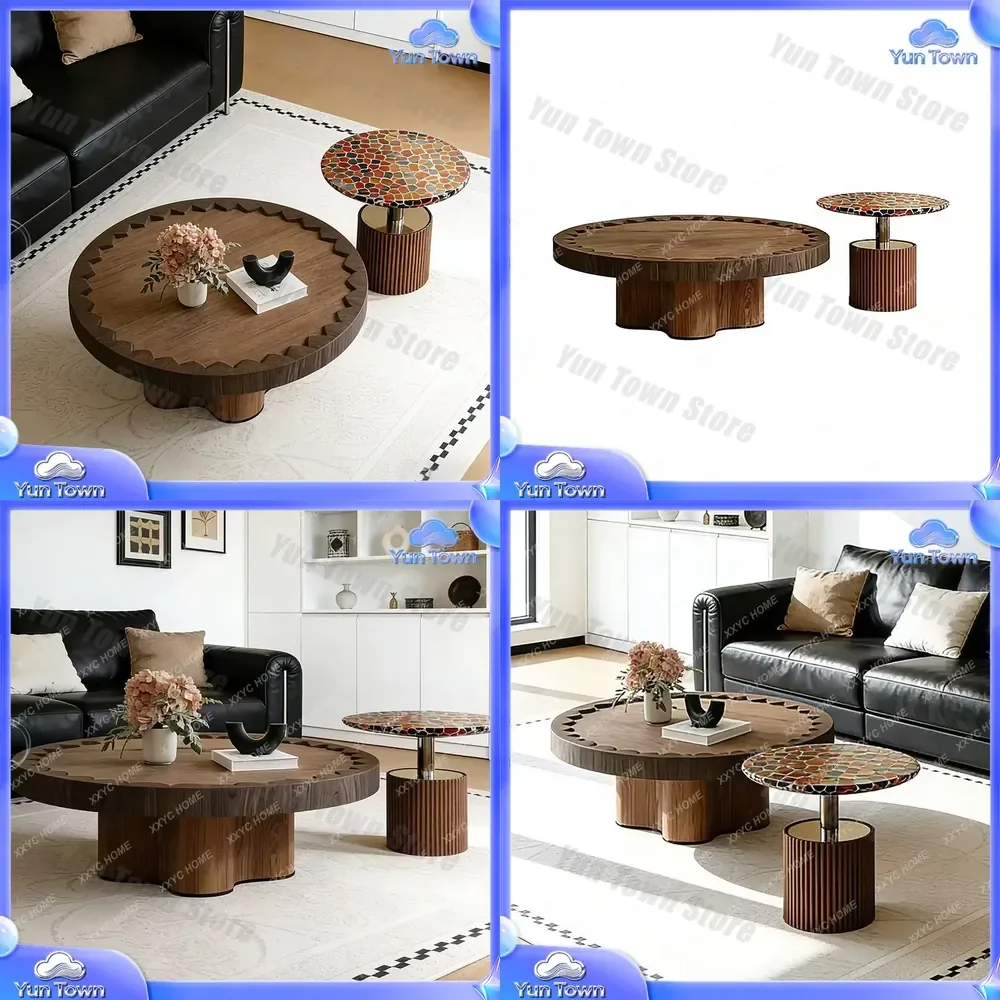 for AA modern simple round coffee table combination medium and ancient style living room home light luxury high sense