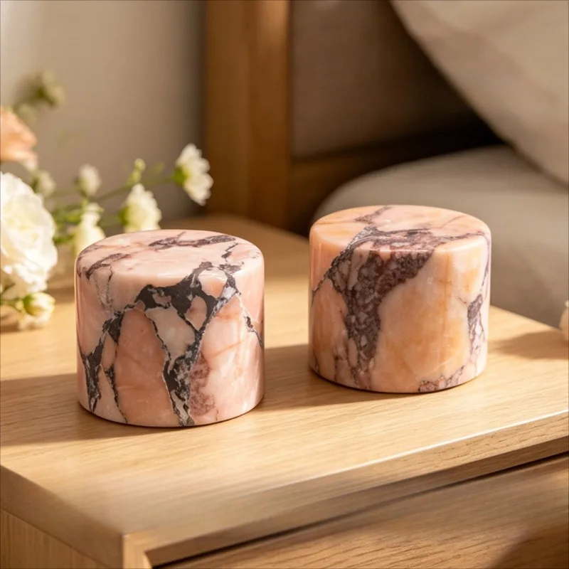 Luxury Stone Tap Lamp, Pink Marble Bedside Table Lamp, Touch Control Night Light for Bedroom
