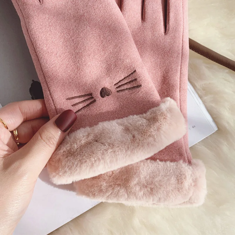 Winter Women Cashmere Warm Cashmere Outdoor Riding Gloves Double Layer Thickened Velvet Plush Wrist Women Touch Screen Gloves