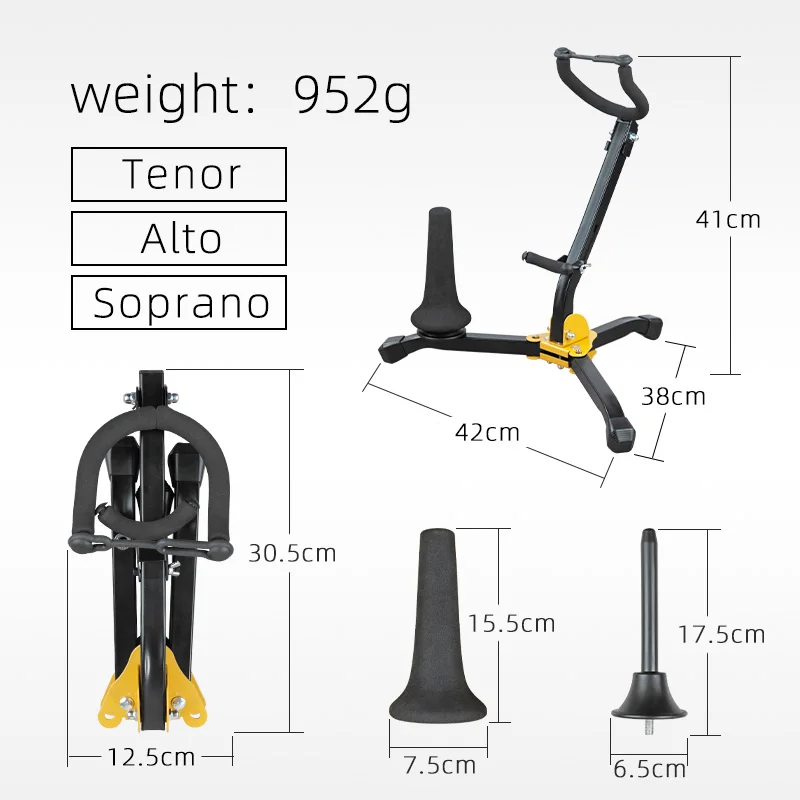 Alto-, Tenor- und Sopran-Saxophon Blasinstrumentenständer, Klappbarer Tragbarer Instrumentenständer, Spezieller Ständer – Detail 9