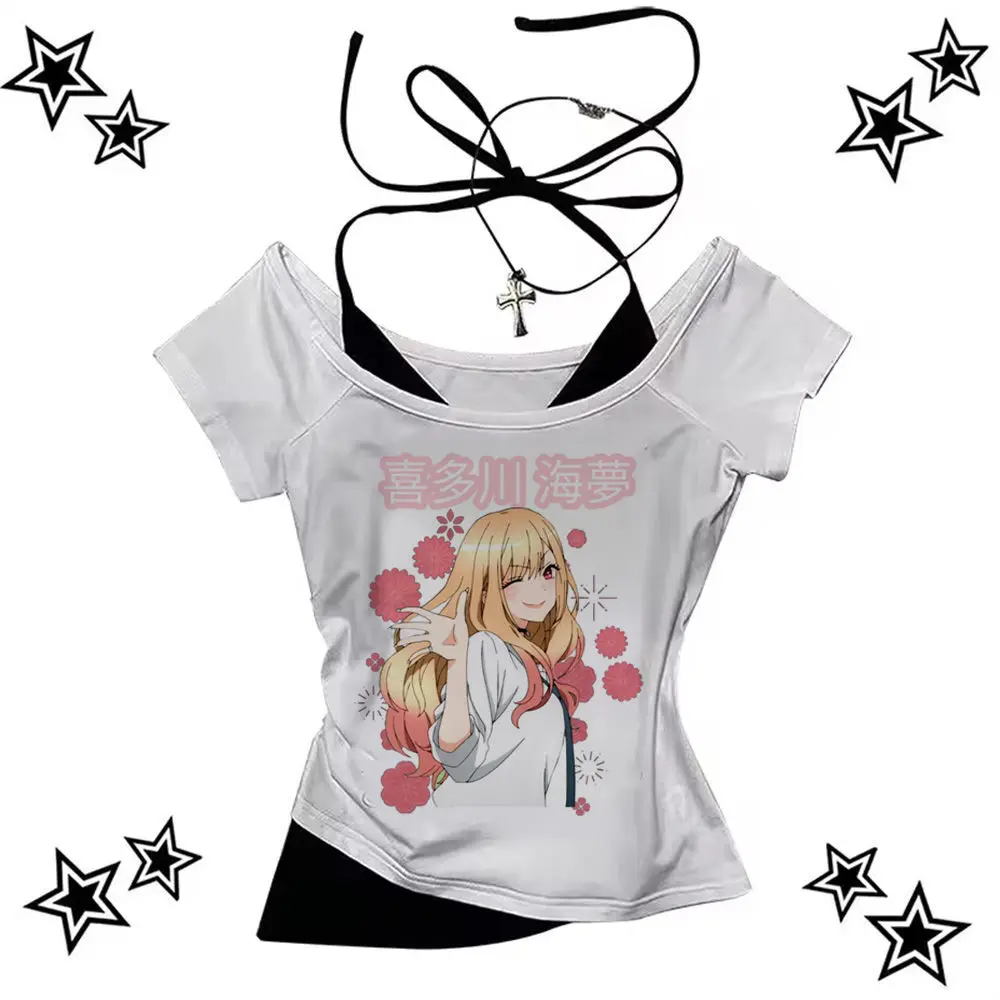 Marin Kitagawa top tees women Grunge Digital University Gothic anime korean clothes tshirt Grunge 2000s women 80s Retro 2000s