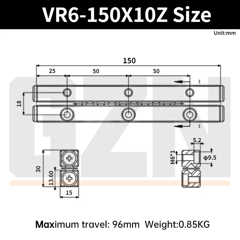 

1PCS Free Shipping VR6 Precision Cross Roller Guide V Roller Guide VR6-150*10Z Maximum travel 96mm Displacement Platform Guide