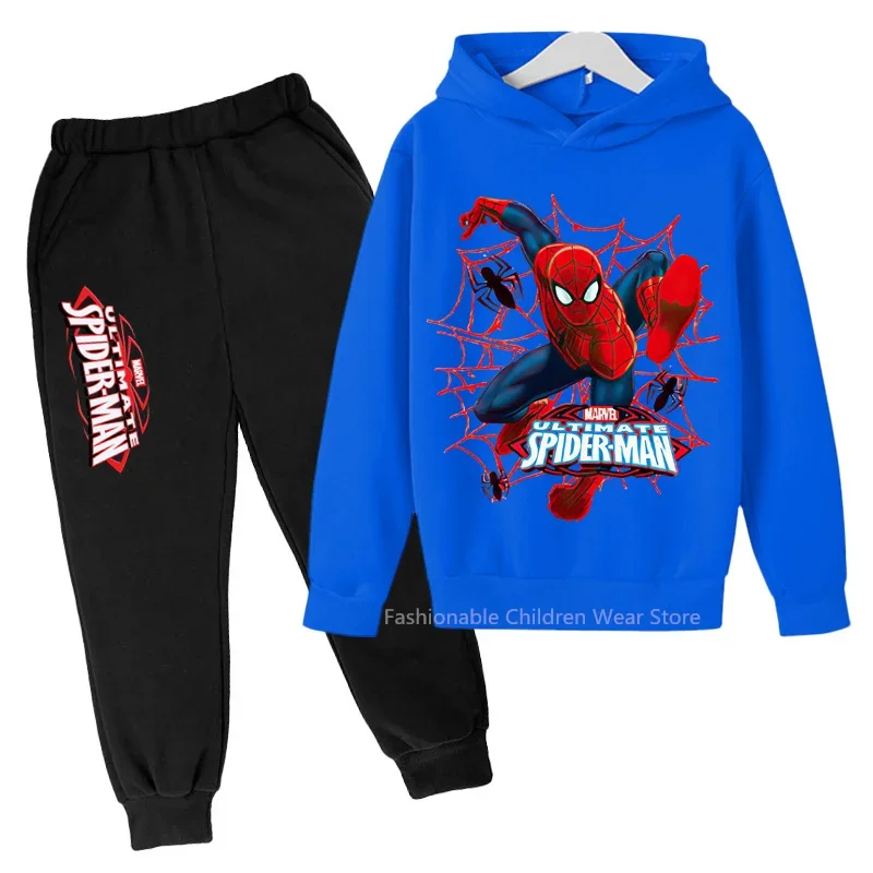 New Marvel Cool Q-Spider-Man Hoodie & Pants Duo - Child-Friendly Cotton Clothes for Boys & Girls' Laid-Back Days