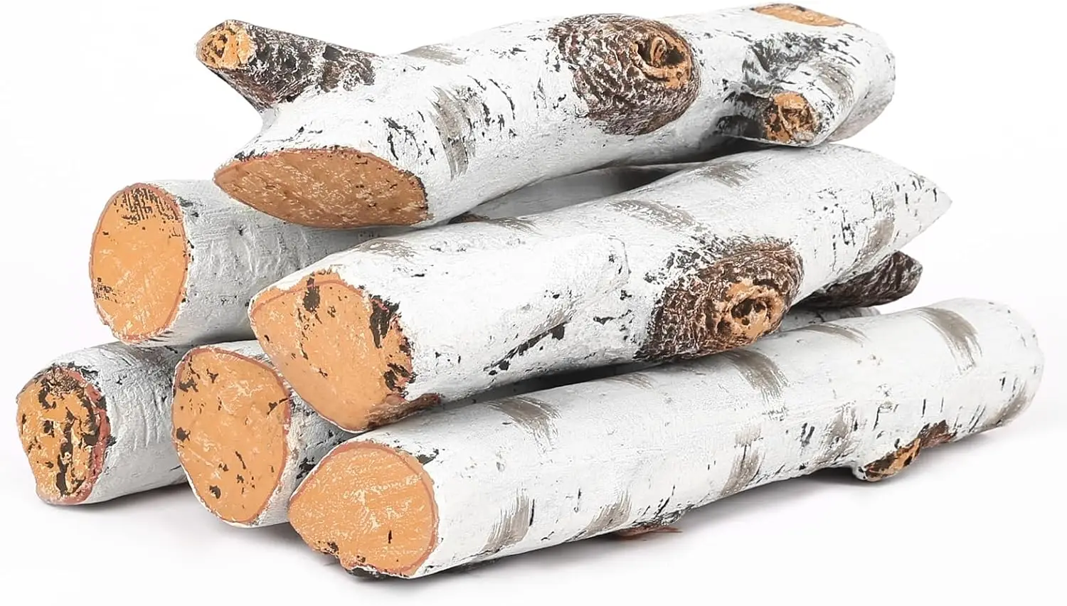 Gas Fireplace Logs Set Ceramic White Birch Log for Gas Fireplace Intdoor Inserts, Electric Gas Fireplaces, Outdoor Firebowl,6pcs