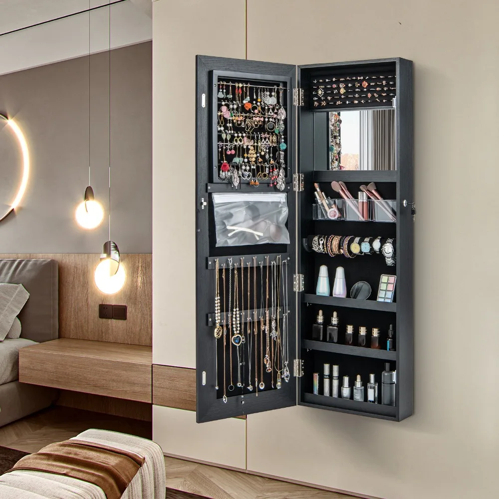 

Дверное настенное крепление с сенсорным экраном, светодиодная подсветка, зеркальный шкаф для хранения ювелирных изделий, запираемый