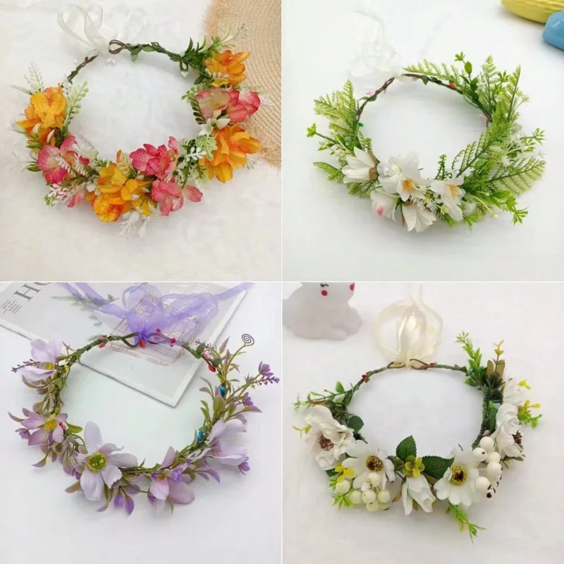 

1pc Flower Crown Headband Simulated Flowers Vine Woven for Brides Wedding Beach Vacation Hair Accessories Boho Style