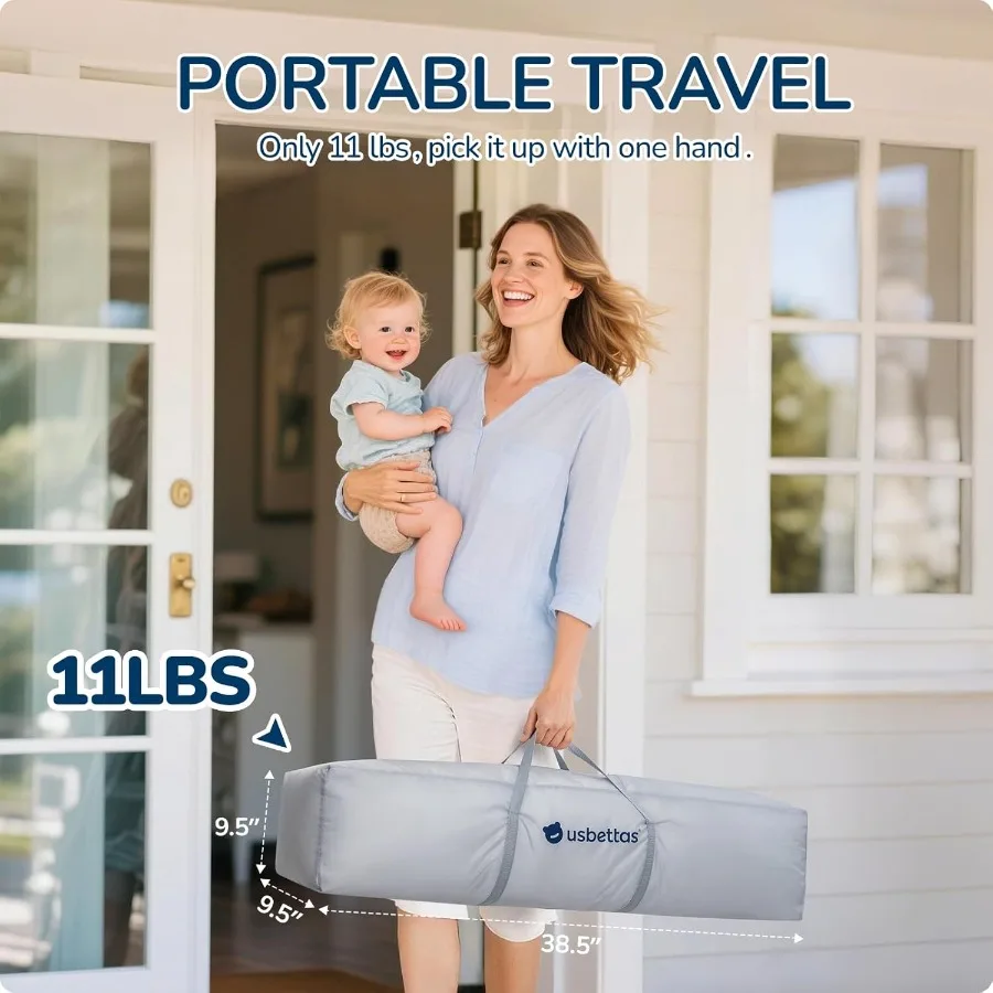 روضة أطفال قابلة للطي روضة أطفال محمولة للأطفال والرضع مقاس 59 * 71 بوصة قلم لعب للسفر مع 4 مقابض حقيبة حمل كبيرة خفيفة #3