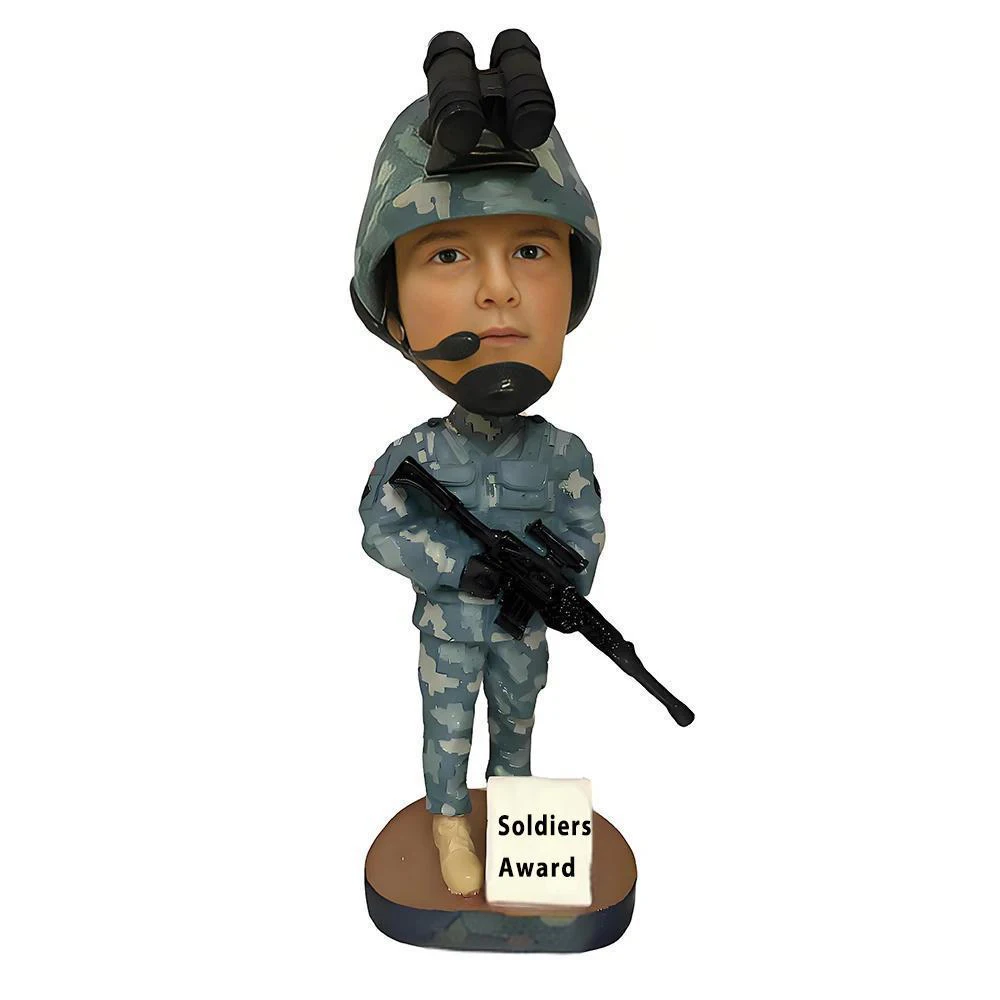 

Personalized Army Military Soldier Bobblehead,Camouflage Uniform with Rifle,Bobble Head Figurine Retirement Gift
