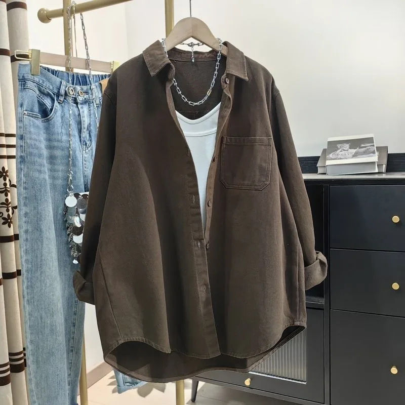 

Women's Irt Khaki Loose Casual Sle Spring Autumn Long Sve Collar Workwear Jaet TT139