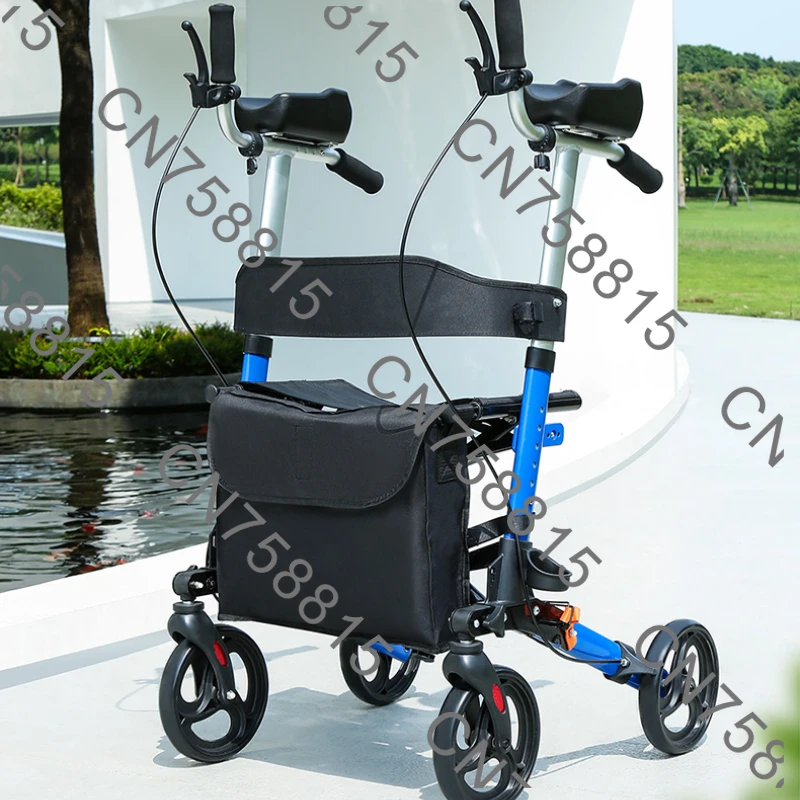 

Portable Assistive Walking Support Rollator Foldable Walker with Seat & Adjustable Height - Mobility Aid Push Cart for Elderly