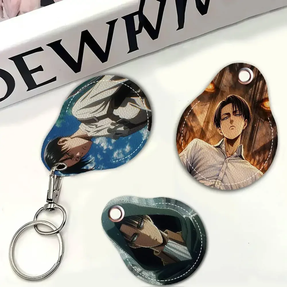Hot Character Levi Ackerman PU Card Holder Keychain Key Ring Door Lock Access Tags Card Case Keychain Access Card Key Tag Ring