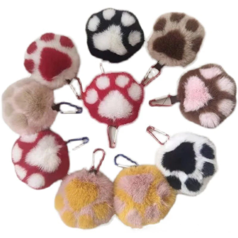 1Pcs Women\'s Cat Paw Faux Fur Keychain Charm Fashion Plush Bear Paw Car Keychain Bag Pendant Party Favor Jewelry