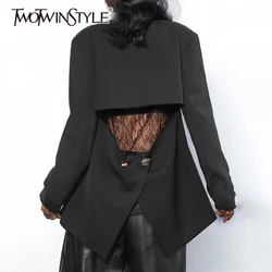 TWOTWINSTYLE Solid Backless Blazer For Women Notched Collar Long Sleeve Patchwork Button Formal Blazers Female Fashion Clothes