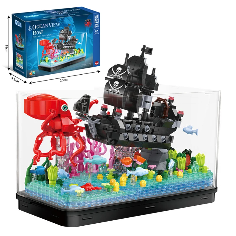 

Fish Tank Building Blocks Set with Lights MOC Big Ship Glacie Bricks Model Animal Building Kit Toys Boys Kids 6+ Bricks Gifts