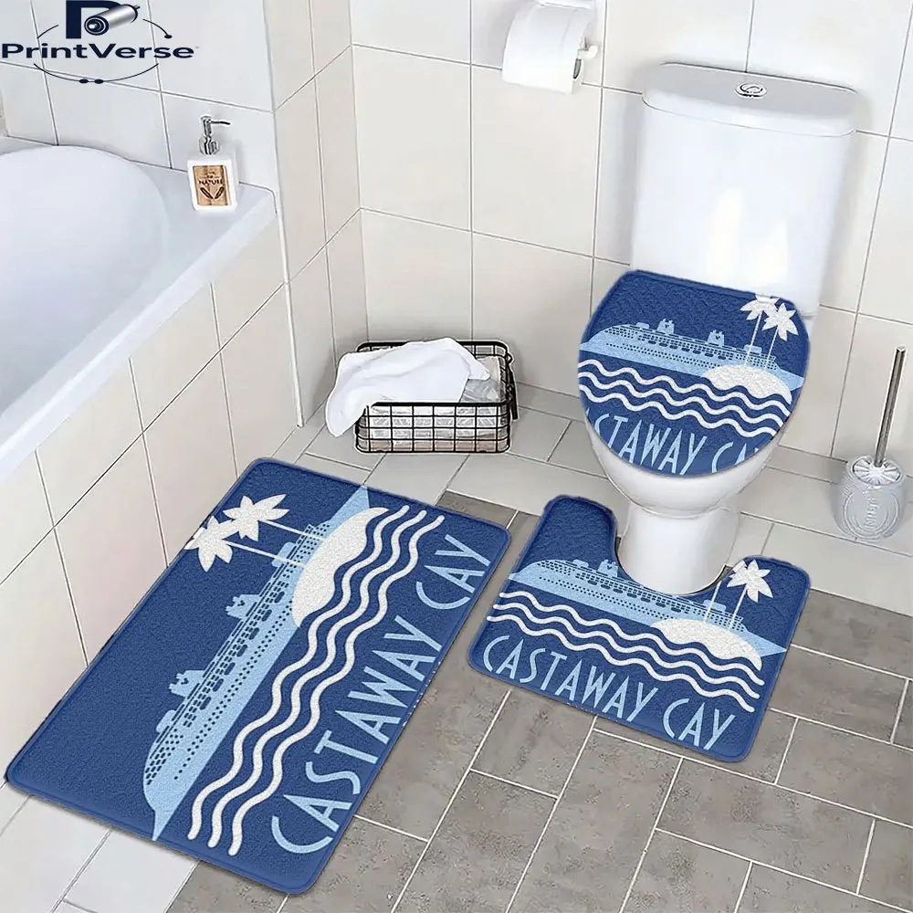 

3 шт. художественные коврики для ванной комнаты Castaway Cay — стильный геометрический узор, можно стирать в машине, прочный полиэстер, идеально подходит для ванных комнат