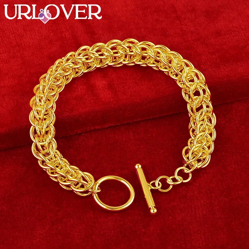 

URLOVER 18K Gold Bracelet Woman Men Multiple Circles Chain Bracelets High Quality Party Wedding Engagement Fashion Jewelry Gifts