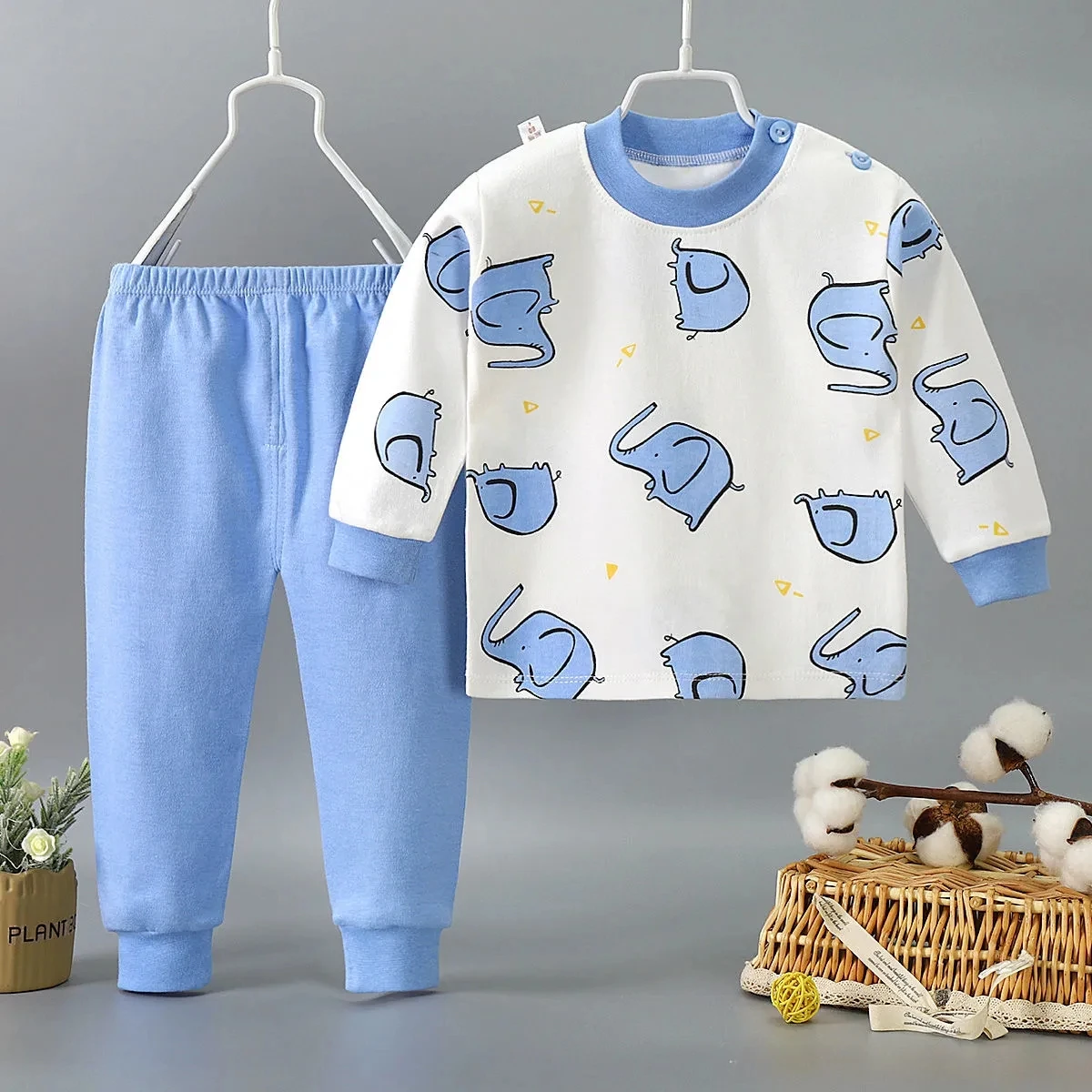 Print Underwear Kids 2 Piece Sets Long Sleeve Round Collar Pullover Children Outfit Warm Jogger Boys/Girls Thermals Ensemble New