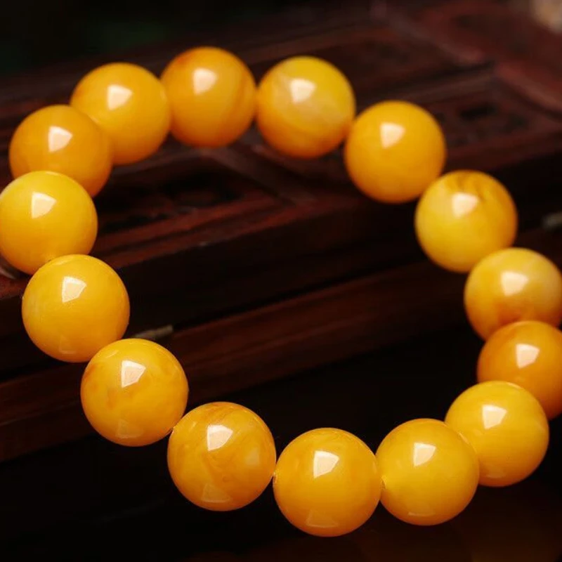 Perles de chapelet pour hommes et femmes, huile jetable, jaune, vieille cire d'abeille, ambre, bracelet à anneau unique