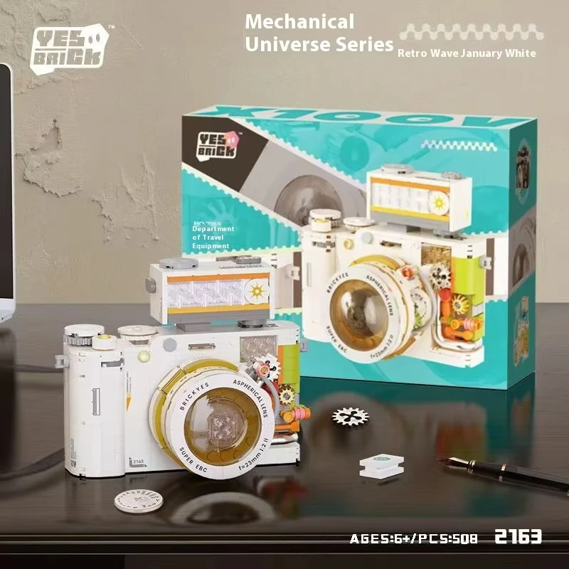 กล้องบล็อกตัวต่อย้อนยุคเลียนแบบการทำงานของกล้องจริง รวมถึงอุปกรณ์เสริมเลนส์และแฟลชจำลอง ของขวัญสำหรับเด็ก