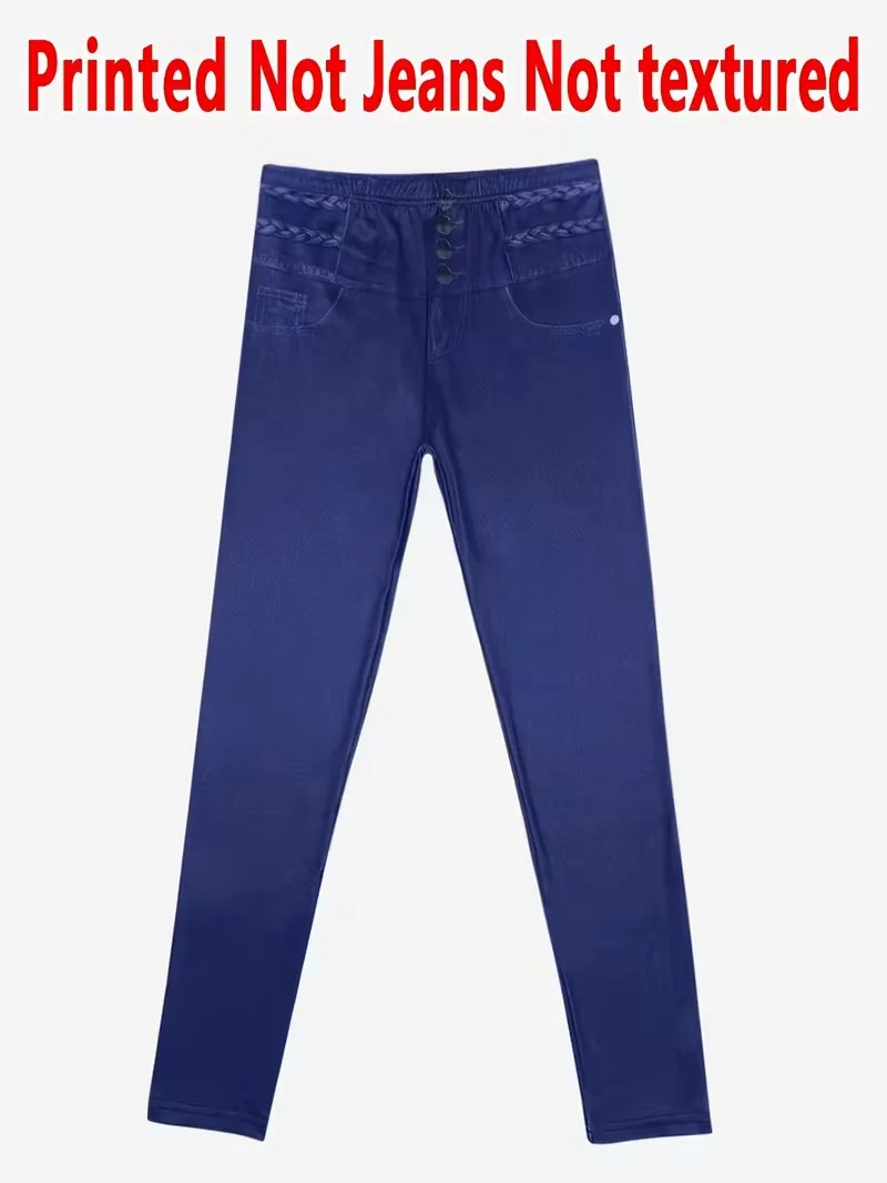 Bedruckte Damenleggings, kein Denim-Stoff, Design mit Scheintaschen und Knöpfen, hochelastische, modische, schmal geschnittene, lässige Skinny-Hose – Detail 4