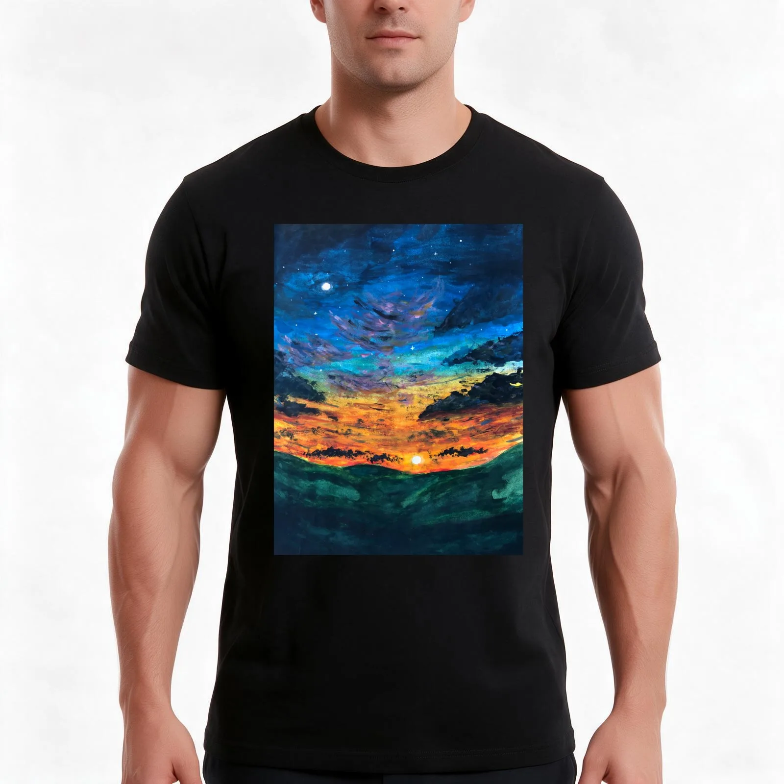 Moon rise and Sunset T-Shirt Summer Casual Cotton Tee Oversized Streetwear Tops Vintage Graphic Print Loose Fit Short Sleeve