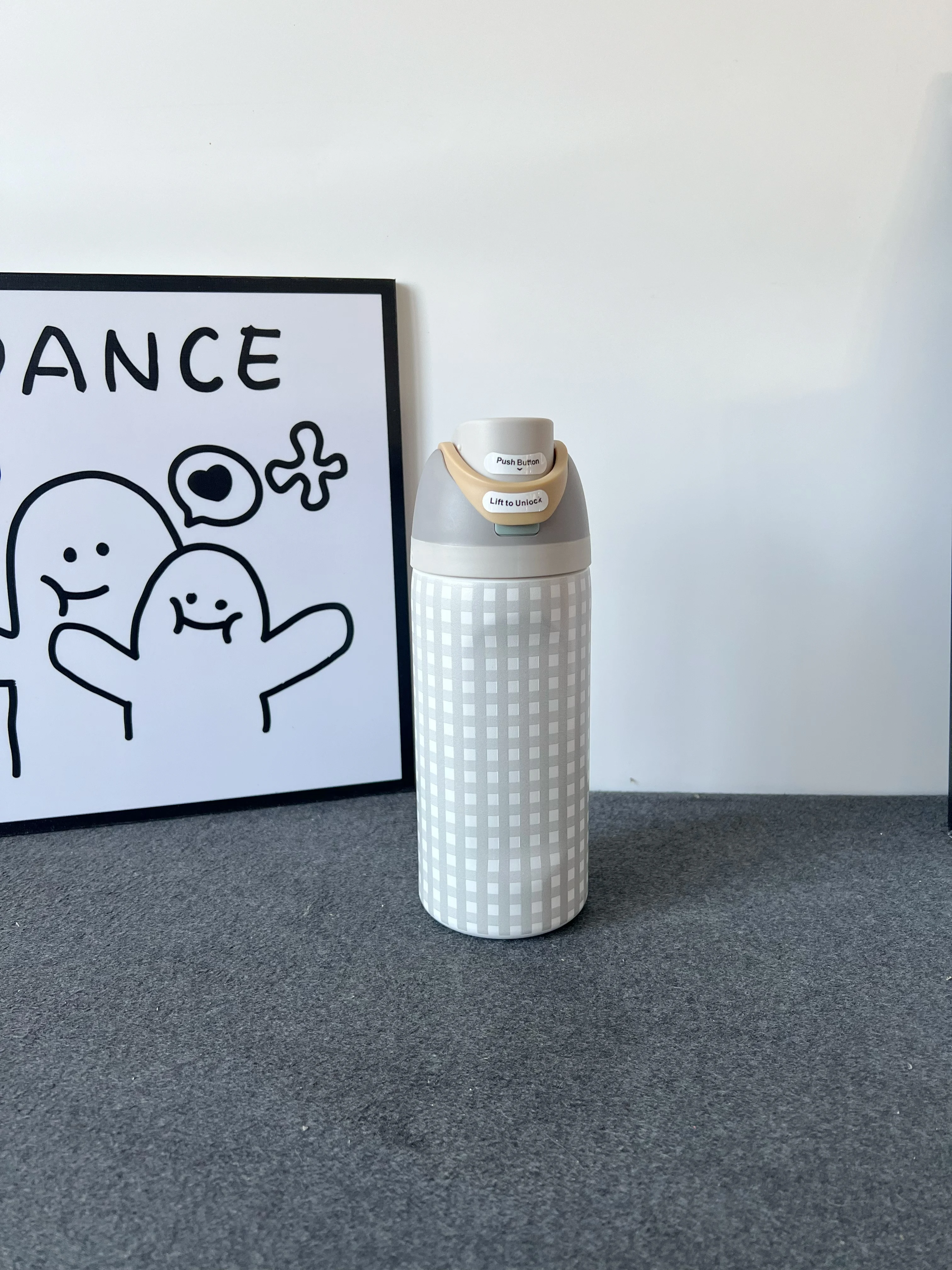 

16oz Stainless Steel Insulated Straw Cup Double Drinking Cup Outdoor Sports Water Bottle Plaid Water Cup Vacuum Insulated Water Cup