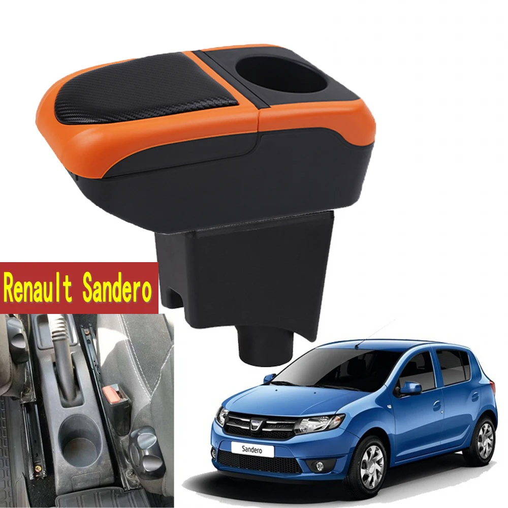 For Renault Sandero Stepway armrest box Center Console Elbow Rest Armrests Storage box with USB Phone Cup Holder Arm Rest