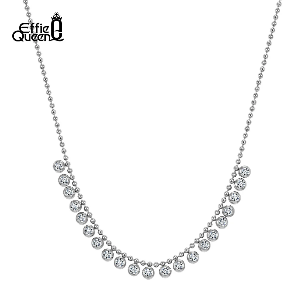 EFFIE QUEEN 18K Gold Plated Beads Cubic Zircon Necklace Sparkling Clavicle Chain for Women Stainless Steel Waterproof STKN42