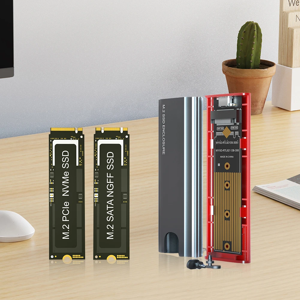 

M.2 NGFF NVME SSD Enclosure External Case USB3.1 Gen2 Hard Drive Enclosure 10Gbps SSD Disk Box for NVME/SATA SSDs 2242/2260/2280