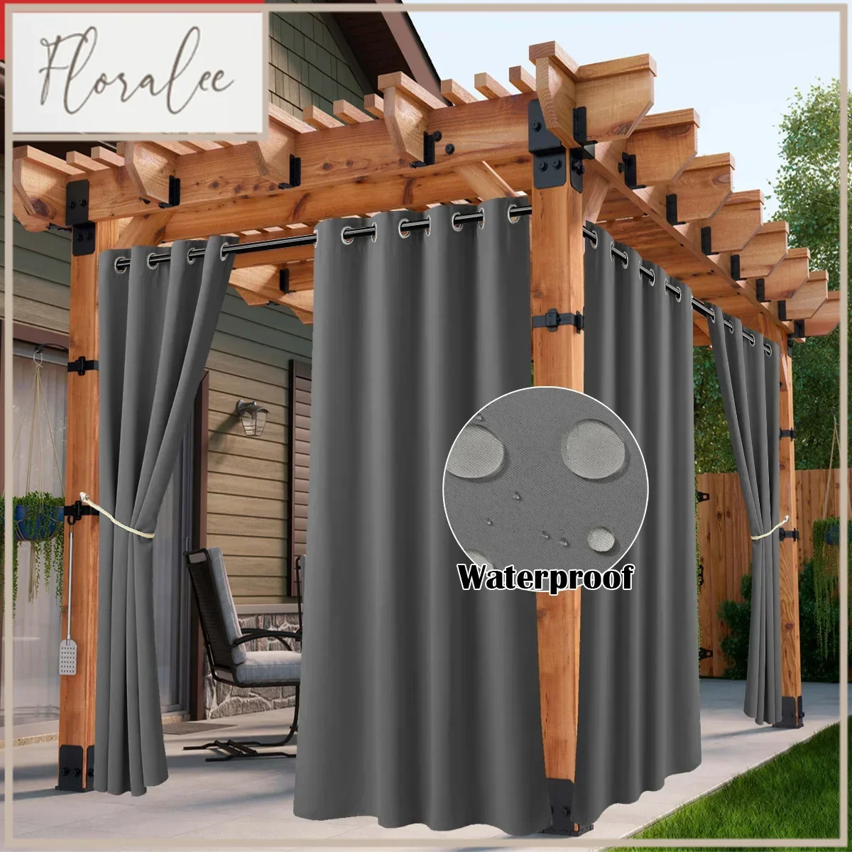 

2/4PCS Waterproof Outdoor Curtains, UV Protection, Thermal Insulation, Sun Blocking, Grommet Top For Porch, Pergola, Cabana