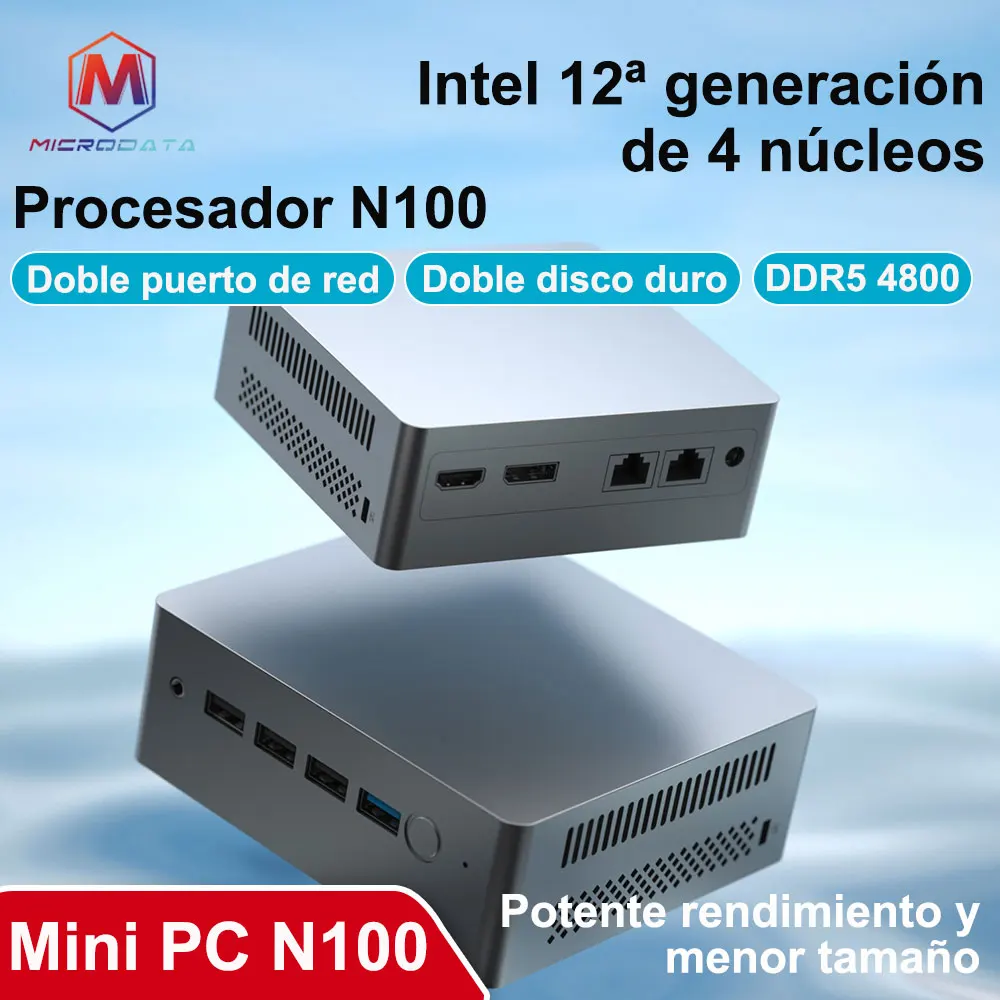 MicroData Mini PC N100 16G 512G, 8GB 256GB,Intel 12th Generation 4 Cores Dual Display 4K Output DDR5 WIFI 2.4G/5G BT4.2 PC Gamer