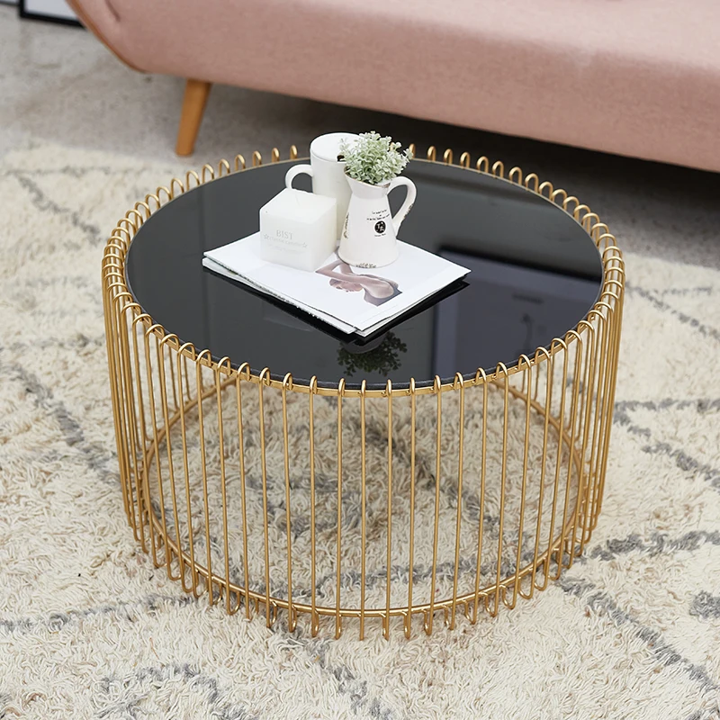 Nordic modern black tempered glass round tea with living room creative simple small table side a few small apartments