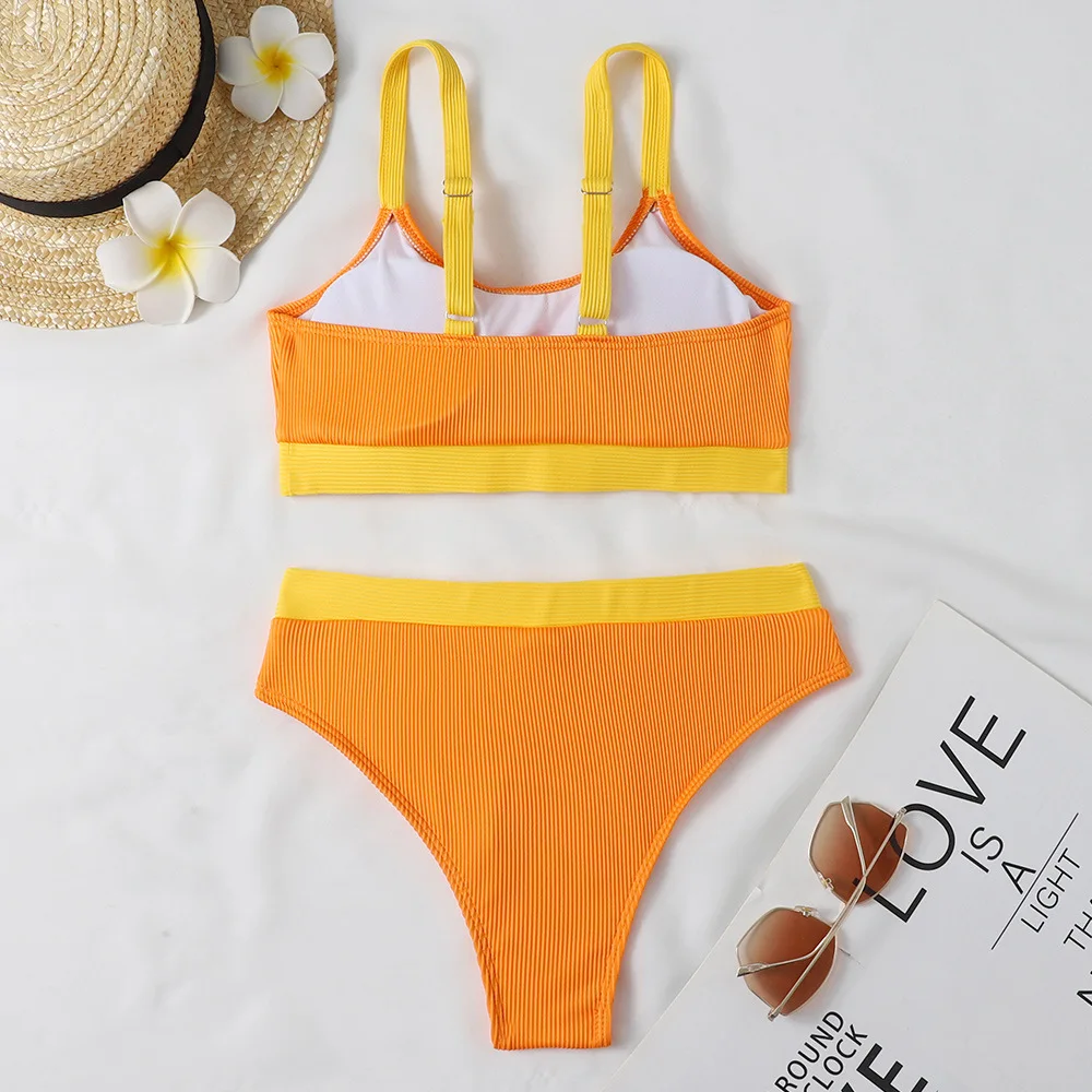 2024 New Women Swimsuit Sexy Blue Sports High Waist Bikini Swimwear Female Two Piece Beachwear Bandeau Bikinis Set Bathing Suit