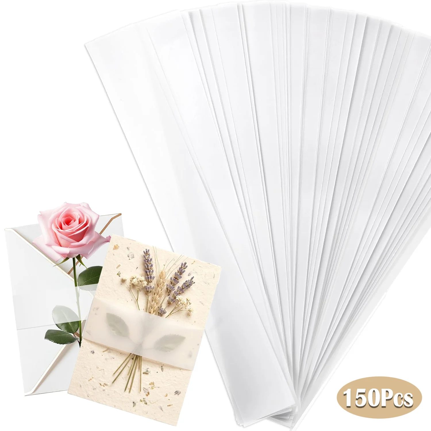 150Pcs Vellum Belly Bands for 5x7 Invitations Clear Wedding Invitation Wraps Vellum Paper Bands Envelope Card Gift Wrap DIY