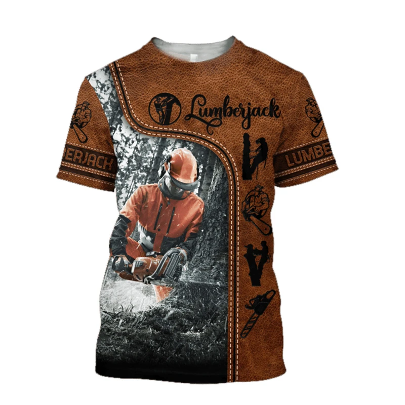 Retro Arborist Graphic T Shirts For Men Fashion Summer Crew Neck 3D Printed Short Sleeve T-shirts Loose Vintage Breathable Tees