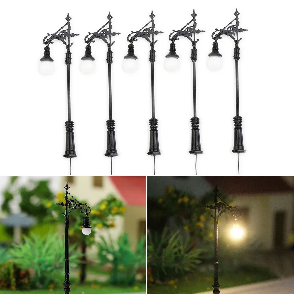 N Gauge LED Street Lamp para modelo ferroviário, iluminação de rua, trem e ferrovia decoração, acessório de paisagem, 65mm, 5 PCs, 1:160