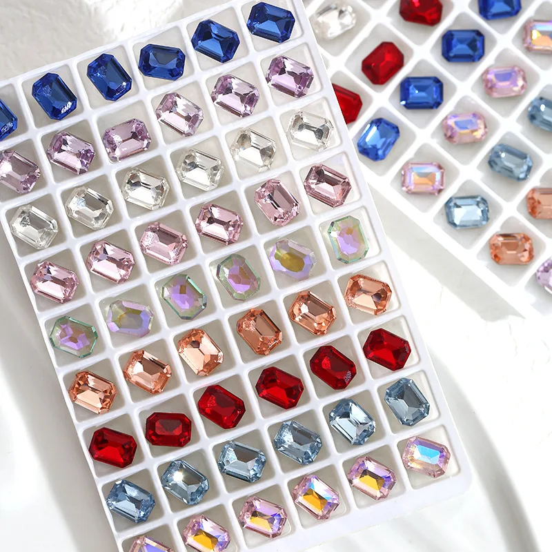 K9 100 stücke 6x8mm rechteck diy spitzen boden kristall 3d diamant stein dekoration glitter maniküre schmuck zubehör