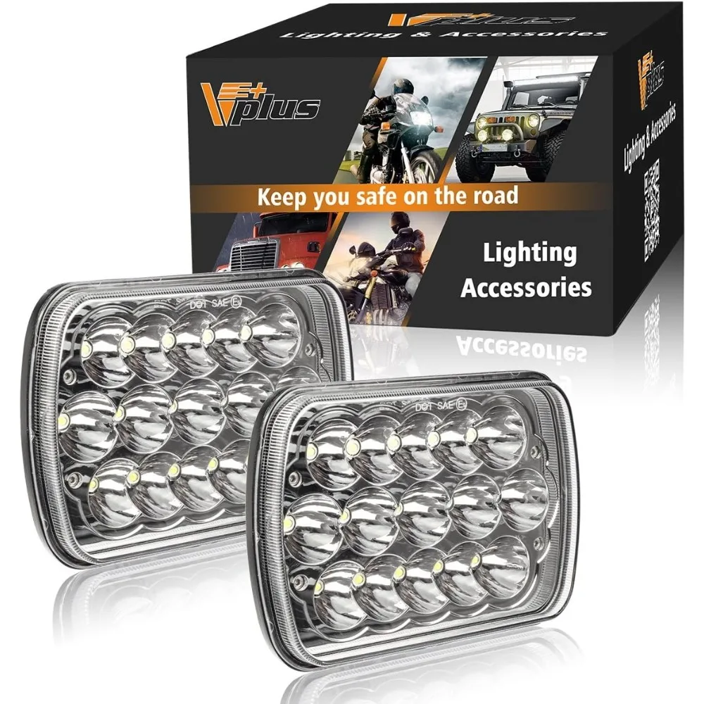 

2PCS Rectangle H6054 LED Headlights 5x7 7x6 Headlamp Hi/Low Sealed Beam H4 9003 Plug 6054 H5054 Compatible with S10 Blazer Expr