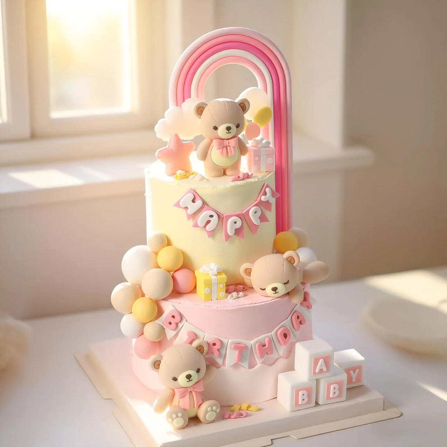 2 Stück 3D Baby-Bären-Kuchenaufsätze „Wir können es kaum erwarten“ Bären-Geburtstagskuchendekorationen für die Geschlechtsoffenbarung, Babyparty-Kuchendekoration – Detail 38