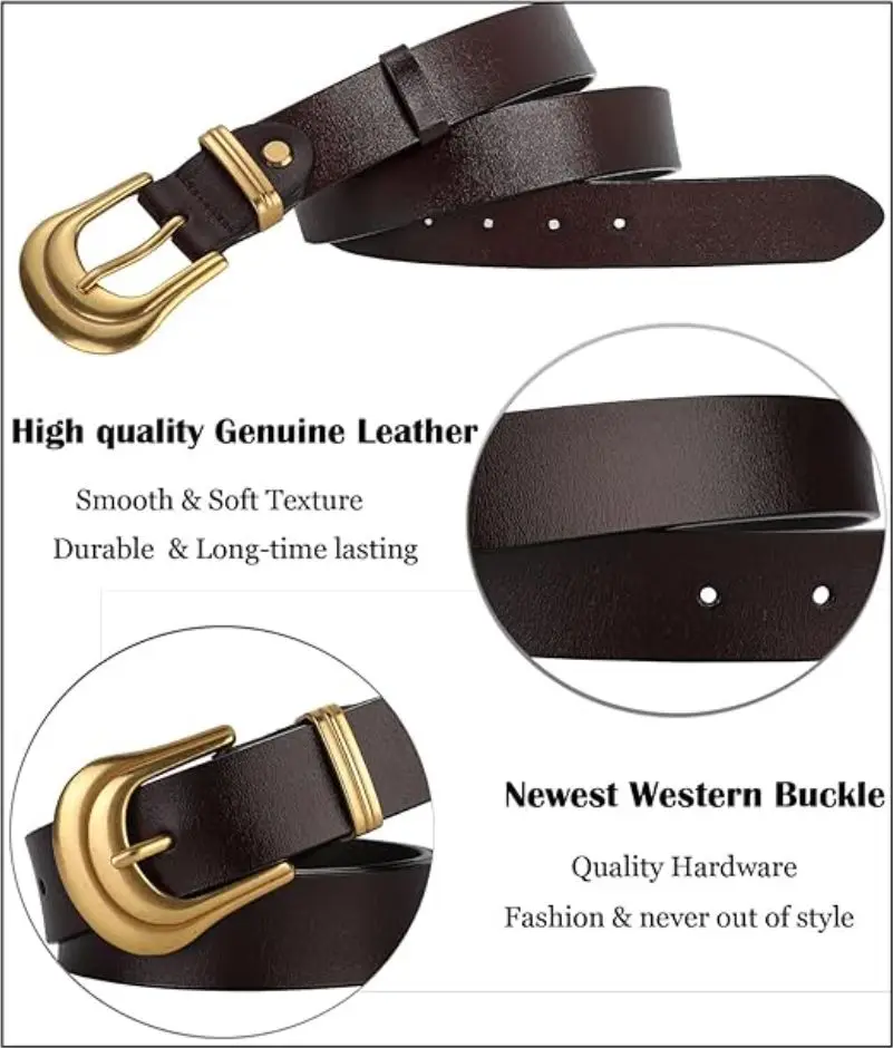 ใหม่เข็มขัดหนังผู้หญิง PLUS ขนาดสุภาพสตรี Western เข็มขัดแฟชั่น Silver GOLD BUCKLE สีดําเข็มขัดเอวสําหรับกางเกงยีนส์กางเกงชุด