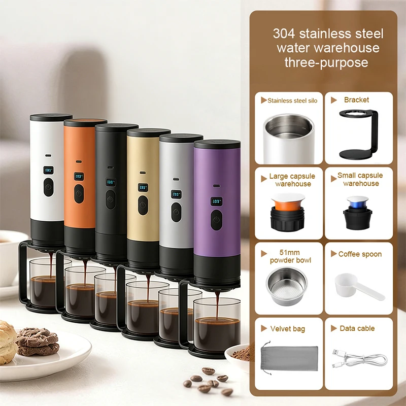 

Portable Coffee Machine Maker Bracket 3-in-1 Compatible Small Large Capsules 51mm Powder Bowl Camping Outdoor Travel Coffee Pot