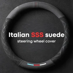 Car Steering Wheel Covers Cowhide Suede Steering Wheel Cover Wrap Universal 37-38cm Breathable Steering Covers Car Accessories