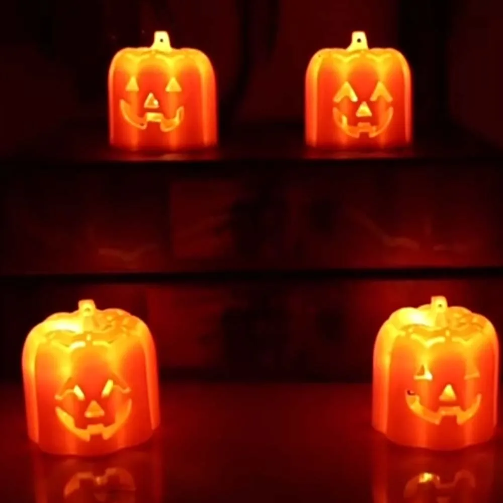 Plastic Halloween Jack-O-Lantern Luminous Glowing Pumpkin Lantern Button Batteries Ghost Lighting LED Night Light Bedroom