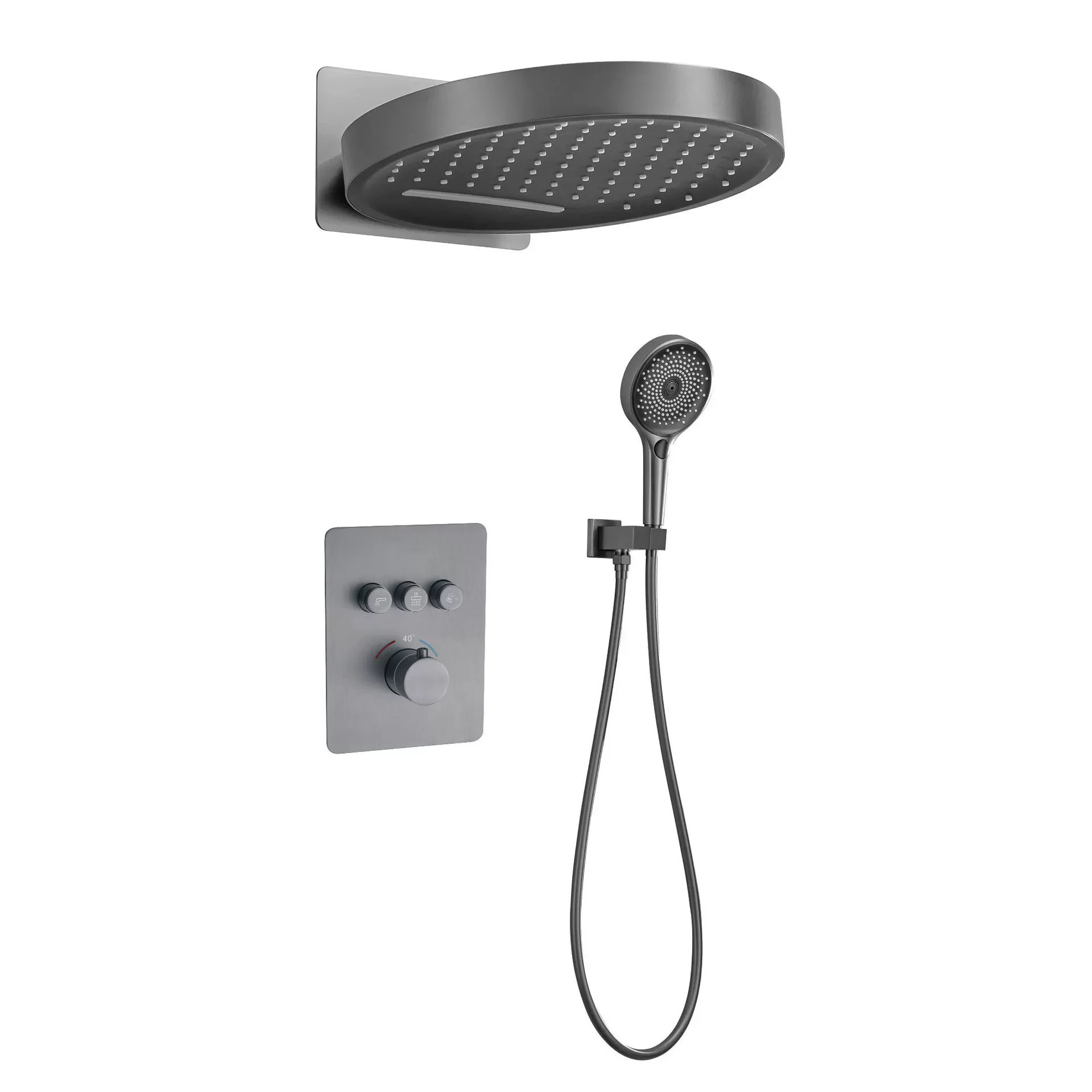 

Thermostatic Shower Set Wall Mounted Grey Bathroom Shower Faucet Set Brass Bath & Shower Mixer Tap Brass Rainfall Style New