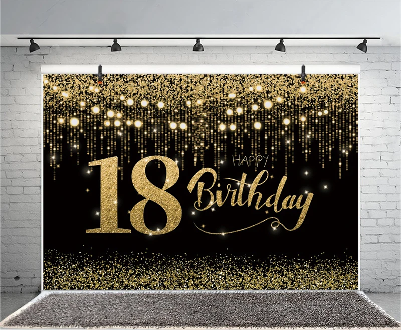 Black Gold 18th Photo Background Girls 18 anni festa di compleanno fotografia personalizzata sfondo Photo Studio puntelli Banner