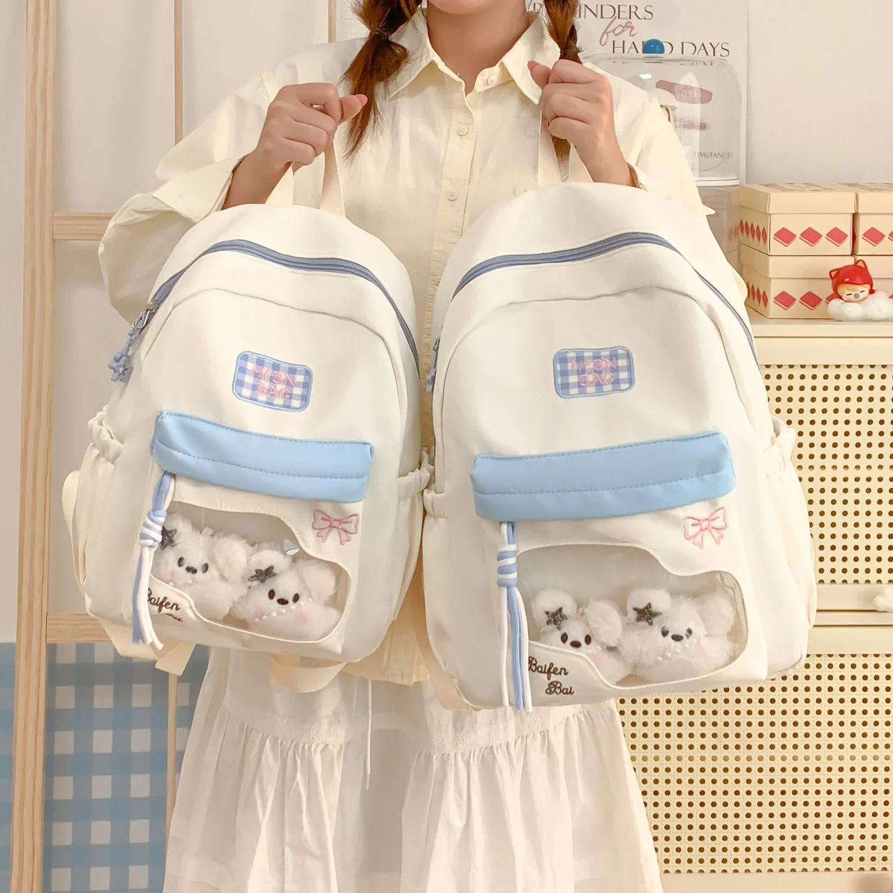 Summer  Color Block Backpack for Middle School High School Students Primary School Kids Parent-Child Traveling Vacation