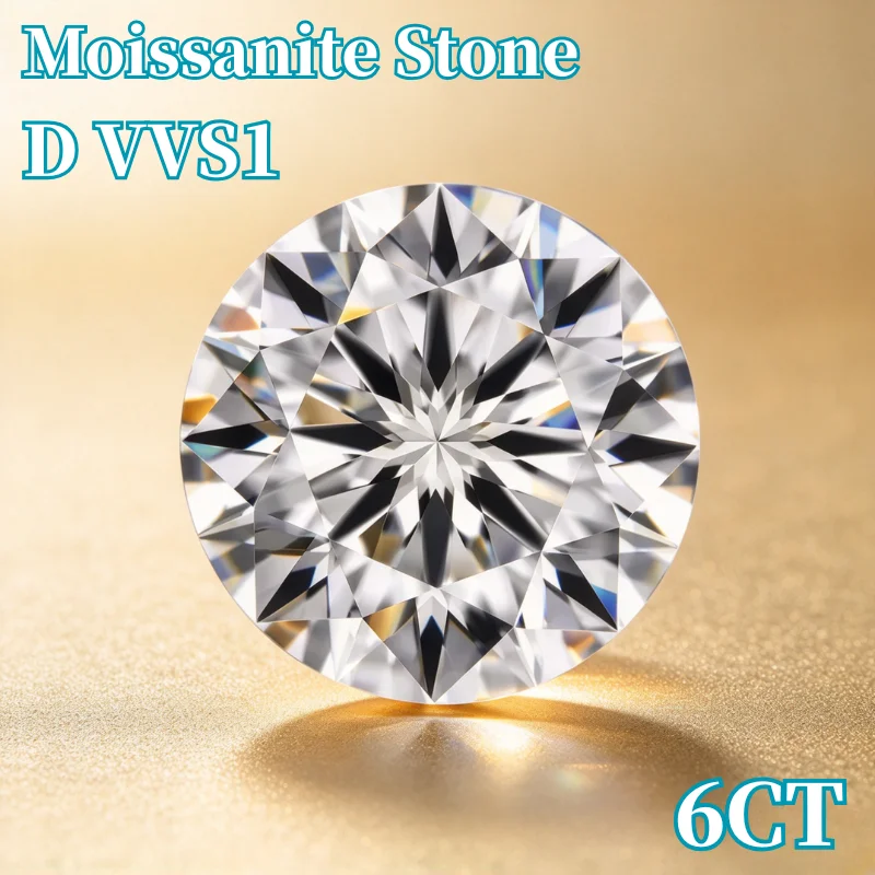 6ct D Color VVS1 Round Cut Moissanite Loose Stone Pass Diamond Tester Pen Loose Gemstones Moissanita Stones for Fine Jewelry Making